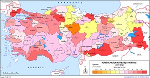 Türkiye 2012 Nüfus Artış Hızı Haritası